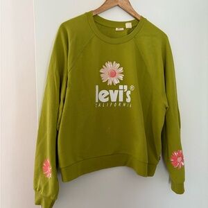 Levi's Green Sweatshirt with Pink Floral Design, slightly cropped